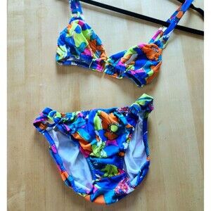 1960s Vintage Deadstock Day Glow Floral Bikini Swimsuit: XS 32B Bathing Suit